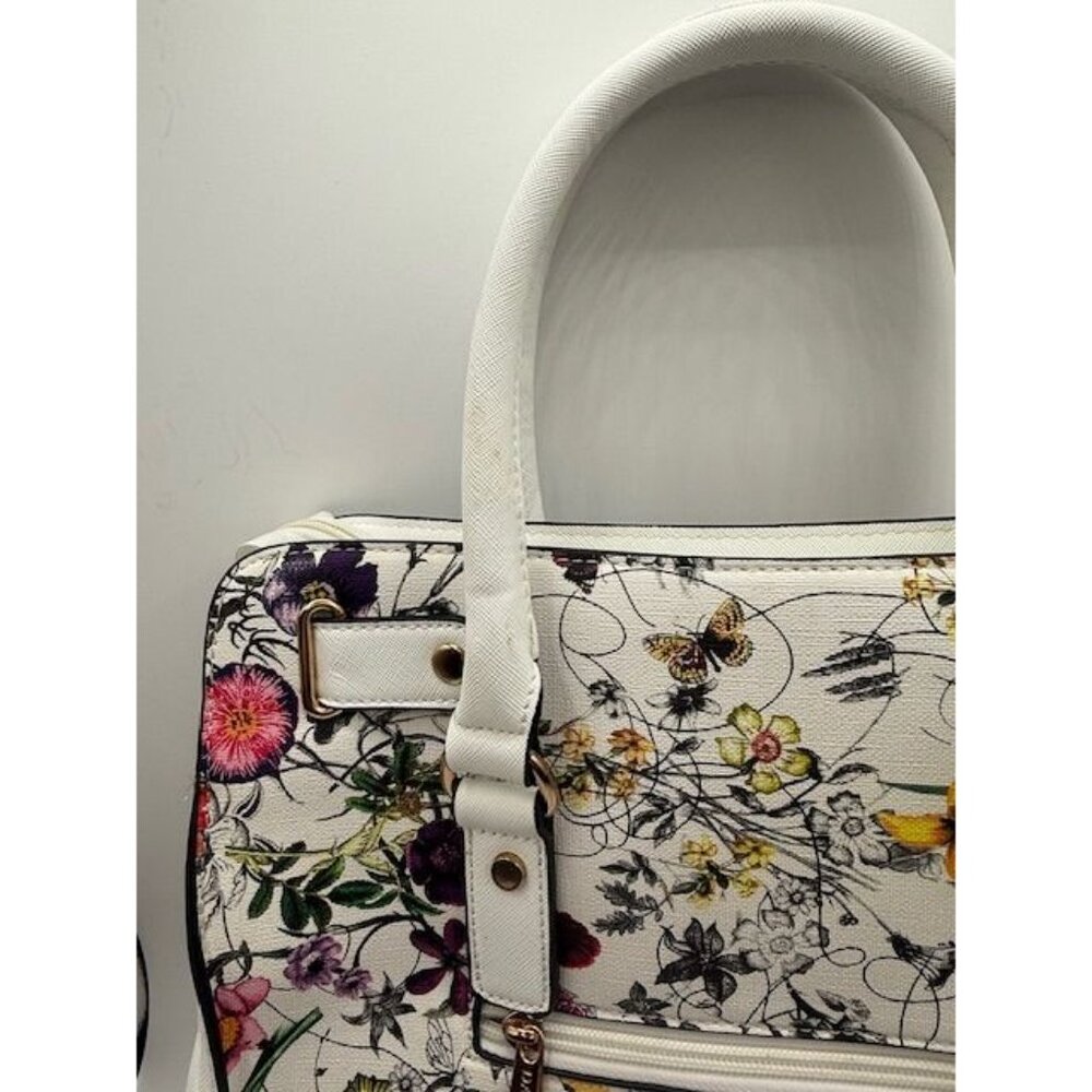 DASEIN White Floral Double Handle Satchel Shoulder Bag Purse & Wristlet Wallet - Picture 5 of 12